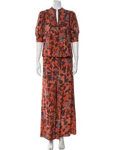 Pre-owned Ulla Johnson Silk Printed Skirt Set W/ Tags In Orange