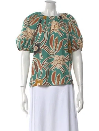 Pre-owned Ulla Johnson Silk Printed Top In Green