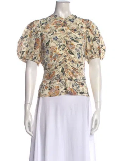 Pre-owned Ulla Johnson Silk Printed Top W/ Tags In Neutral