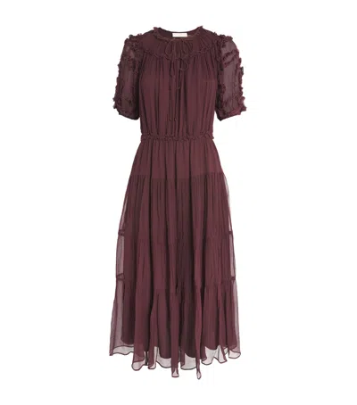 Ulla Johnson Silk Ruffled Nan Midi Dress In Brown