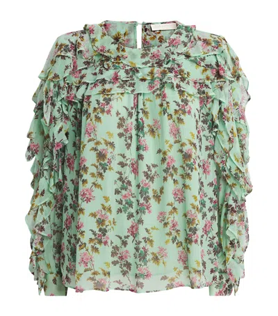 Ulla Johnson Silk Ruffled Willow Blouse In Gray