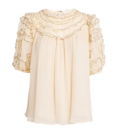 Ulla Johnson Silk Smocked Isola Blouse In Neutral