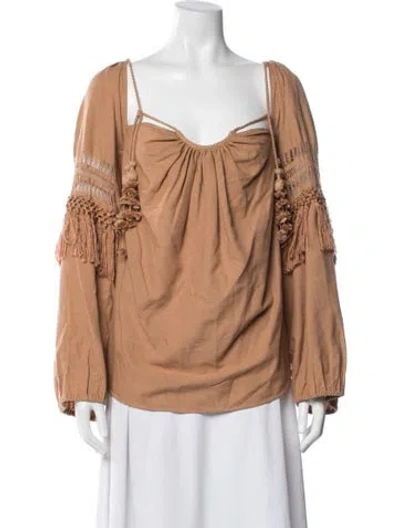 Pre-owned Ulla Johnson Silk Square Neckline Blouse In Brown