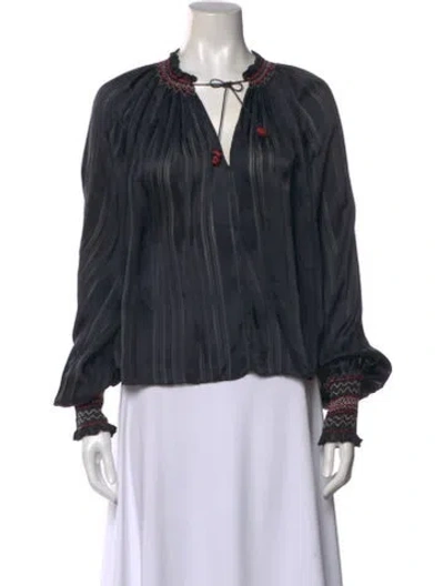 Pre-owned Ulla Johnson Silk Striped Blouse In Black