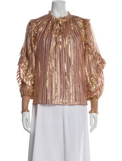 Pre-owned Ulla Johnson Silk Striped Blouse In Gold