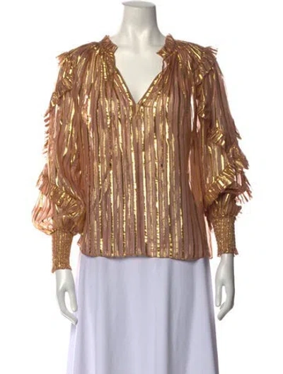 Pre-owned Ulla Johnson Silk Striped Blouse In Gold