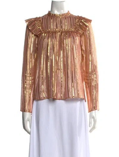 Pre-owned Ulla Johnson Silk Striped Blouse In Gold/metallic/pink