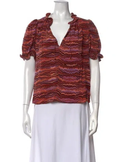 Pre-owned Ulla Johnson Silk Striped Blouse In Red