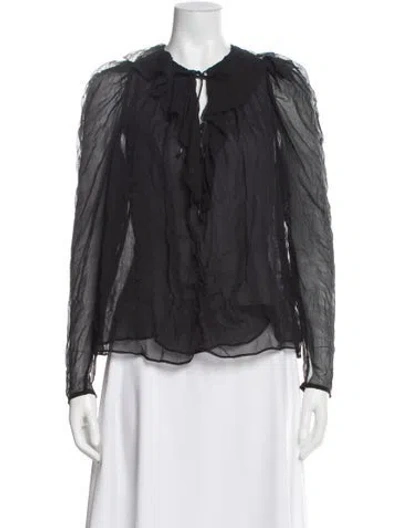 Pre-owned Ulla Johnson Silk Tie Neck Blouse In Black