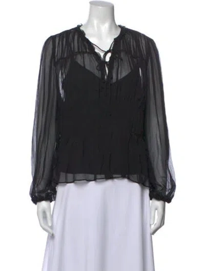 Pre-owned Ulla Johnson Silk Tie Neck Blouse In Black