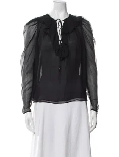 Pre-owned Ulla Johnson Silk Tie Neck Blouse In Black