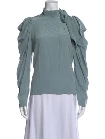Pre-owned Ulla Johnson Silk Tie Neck Blouse In Blue