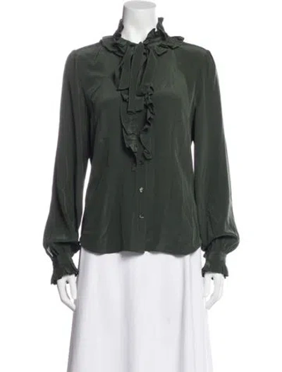 Pre-owned Ulla Johnson Silk Tie Neck Blouse In Green