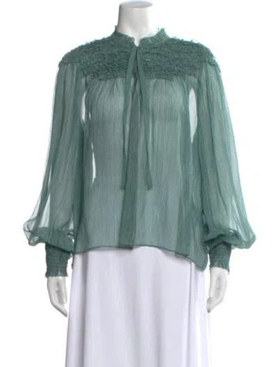 Pre-owned Ulla Johnson Silk Tie Neck Blouse In Green