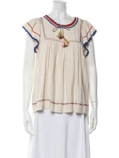 Pre-owned Ulla Johnson Silk Tie Neck Blouse In Neutrals
