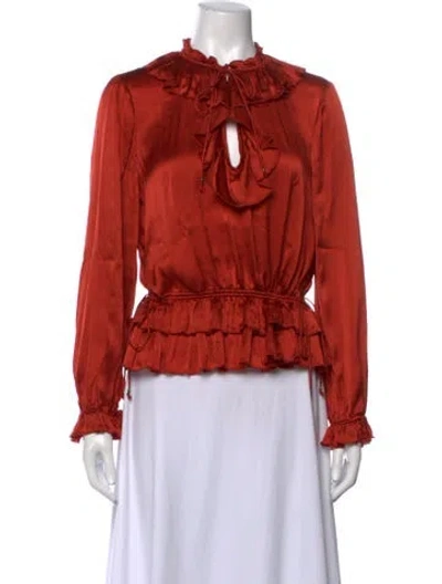 Pre-owned Ulla Johnson Silk Tie Neck Blouse In Orange