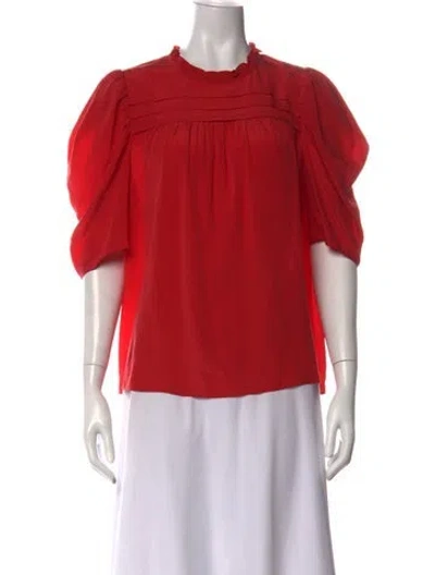 Pre-owned Ulla Johnson Silk Tie Neck Blouse In Red