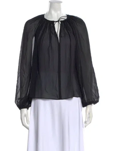 Pre-owned Ulla Johnson Silk Tie Neck Blouse W/ Tags In Blue