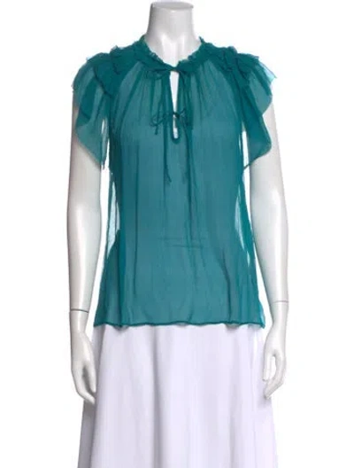 Pre-owned Ulla Johnson Silk Tie Neck Blouse W/ Tags In Blue