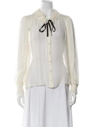 Pre-owned Ulla Johnson Silk Tie Neck Blouse In White