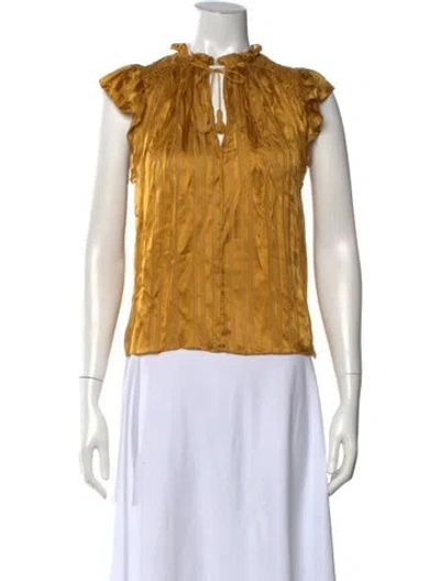 Pre-owned Ulla Johnson Silk Tie Neck Blouse In Yellow
