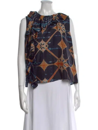Pre-owned Ulla Johnson Silk Tie-dye Print Blouse In Blue