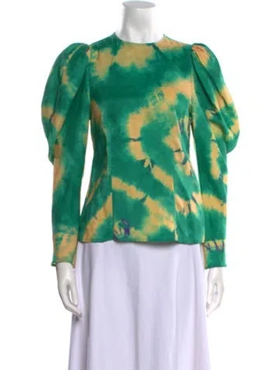 Pre-owned Ulla Johnson Silk Tie-dye Print Blouse In Green