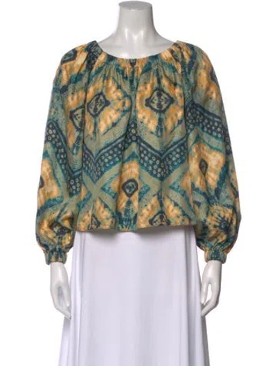 Pre-owned Ulla Johnson Silk Tie-dye Print Blouse In Green