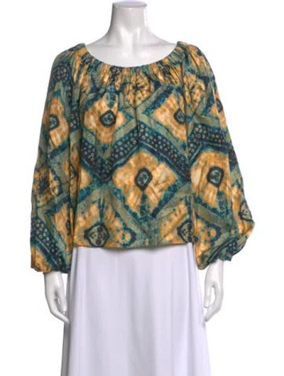 Pre-owned Ulla Johnson Silk Tie-dye Print Blouse In Green
