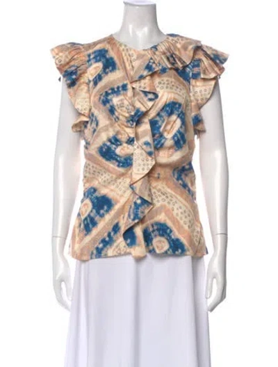 Pre-owned Ulla Johnson Silk Tie-dye Print Blouse In Neutral