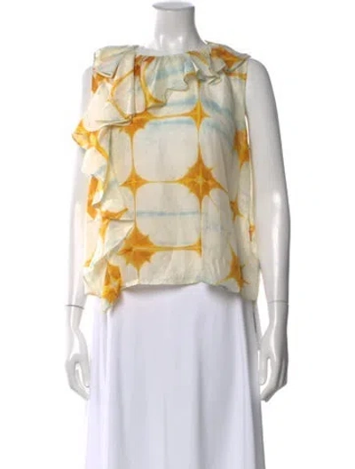 Pre-owned Ulla Johnson Silk Tie-dye Print Blouse In Neutral