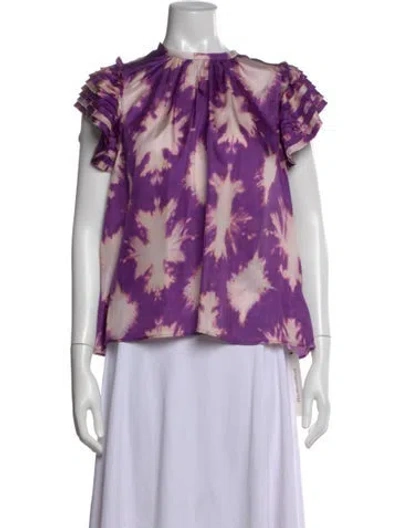 Pre-owned Ulla Johnson Silk Tie-dye Print Blouse In Purple