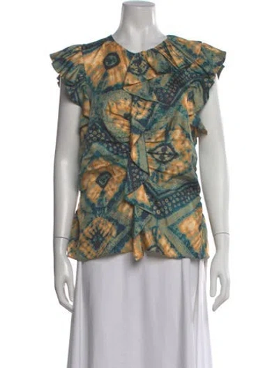 Pre-owned Ulla Johnson Silk Tie-dye Print Blouse W/ Tags In Blue