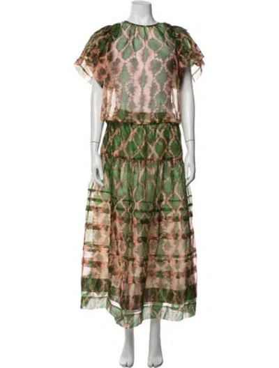 Pre-owned Ulla Johnson Silk Tie-dye Print Skirt Set In Green