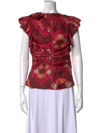 Pre-owned Ulla Johnson Silk Tie-dye Print Top In Red