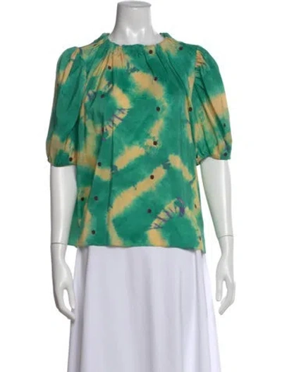 Pre-owned Ulla Johnson Silk Tie-dye Print Top W/ Tags In Green