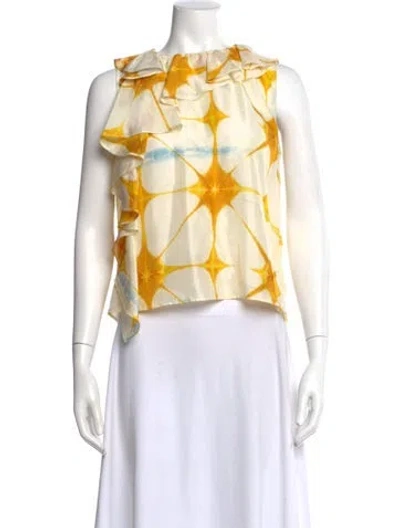 Pre-owned Ulla Johnson Silk Tie-dye Print Top In Yellow