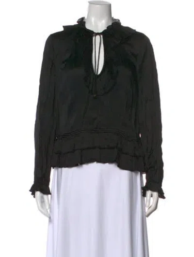 Pre-owned Ulla Johnson Silk V-neck Blouse In Black