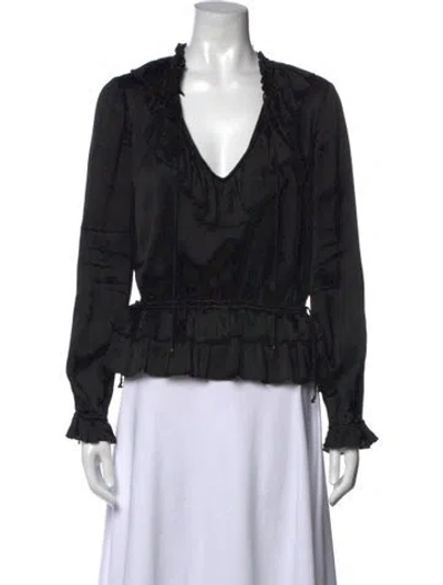 Pre-owned Ulla Johnson Silk V-neck Blouse In Black