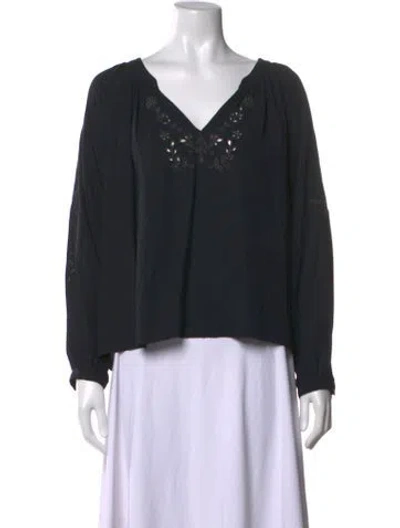 Pre-owned Ulla Johnson Silk V-neck Blouse In Black