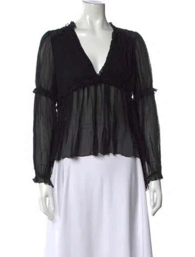 Pre-owned Ulla Johnson Silk V-neck Blouse In Black