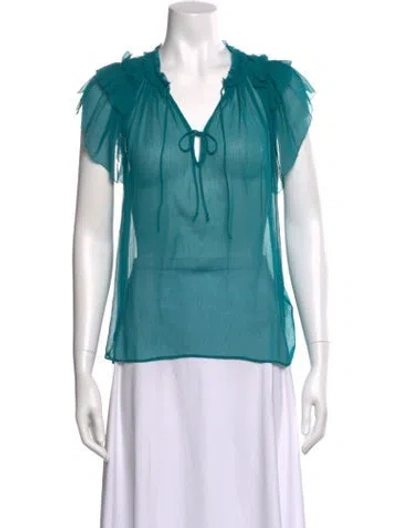 Pre-owned Ulla Johnson Silk V-neck Blouse In Blue