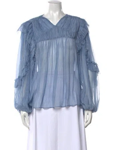 Pre-owned Ulla Johnson Silk V-neck Blouse In Blue