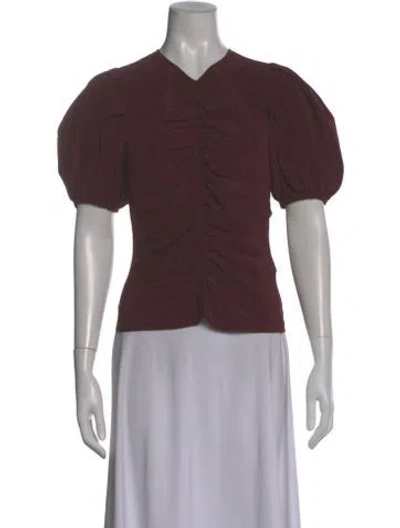 Pre-owned Ulla Johnson Silk V-neck Blouse In Burgundy