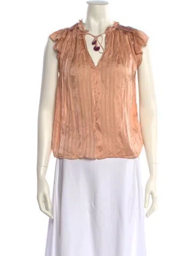 Pre-owned Ulla Johnson Silk V-neck Blouse In Orange