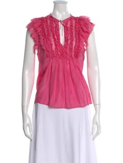 Pre-owned Ulla Johnson Silk V-neck Blouse In Pink