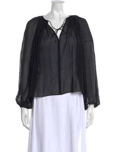 Pre-owned Ulla Johnson Silk V-neck Blouse W/ Tags In Blue