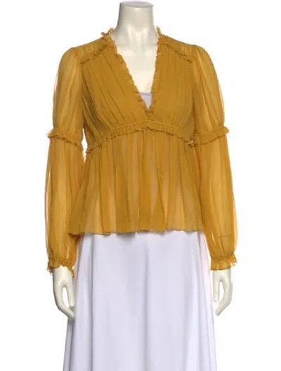 Pre-owned Ulla Johnson Silk V-neck Blouse In Yellow