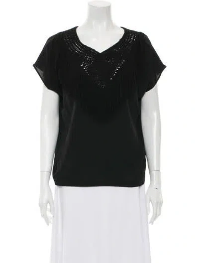 Pre-owned Ulla Johnson Silk V-neck T-shirt In Black