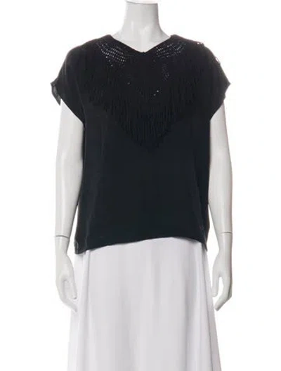 Pre-owned Ulla Johnson Silk V-neck T-shirt In Black